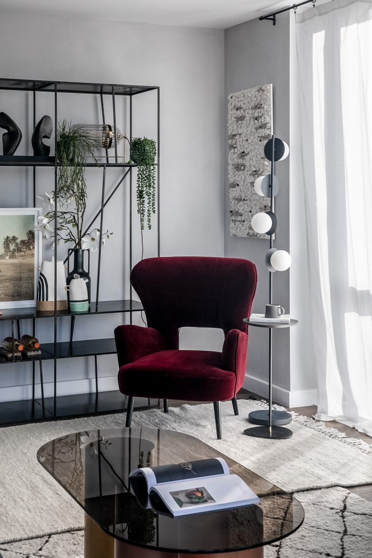 Red velvet armchair by Origins Design