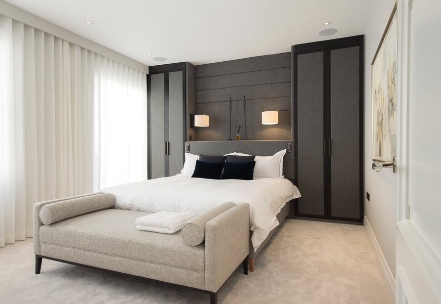 KEN150262_36 Custom headboard and built-in wardrobes | Kensington property | Origins Design bespoke furniture maker