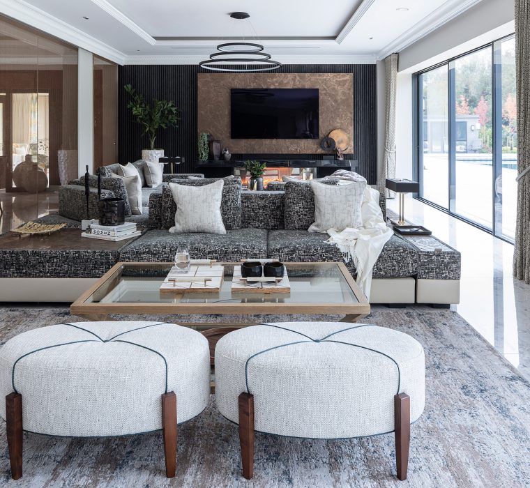 Bespoke sofa and pouffes by origins Design for Rina Patel of Vastu Design for a new build home Buckinghamshire
