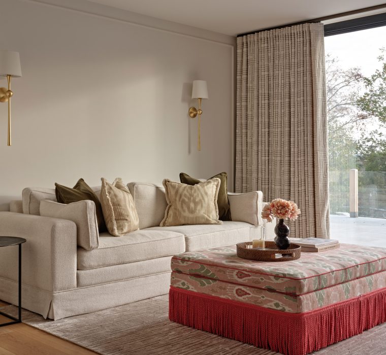 A bespoke contemporary sofa made by Origins Design to Saskia Kate Interiors design for a luxury family home in Oxshott Surrey